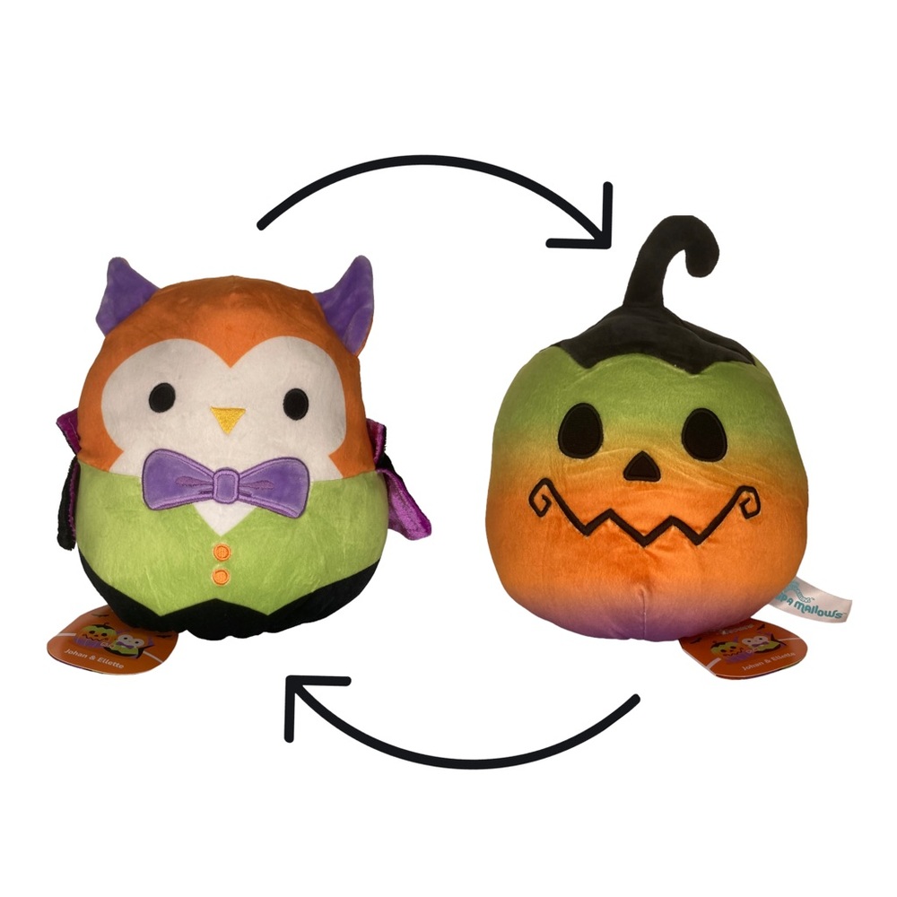 🧨1 LEFT🧨 Squishmallows Johan Pumkin/Ellette Owl Vampire FlipAMallows 8” Plush